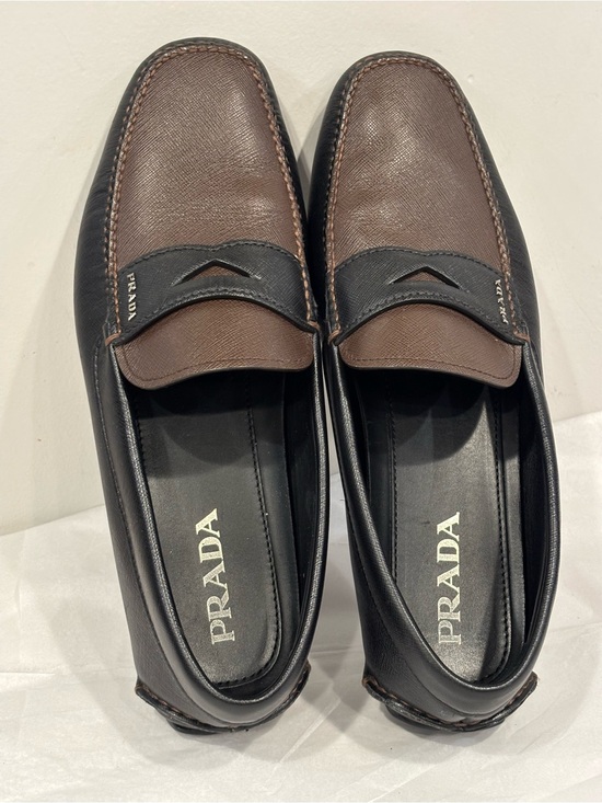 Prada Black & Brown Saffiano Leather Penny Driving Loafers main image 7